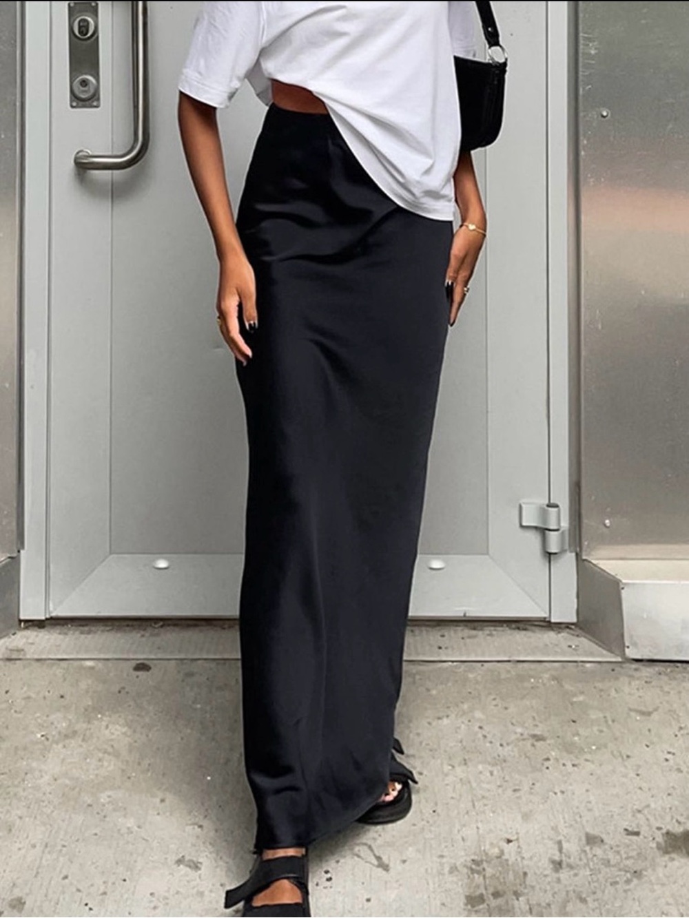 Black Satin Maxi Skirt - Women's Pencil Silhouette - NWOT - Picture 3 of 8